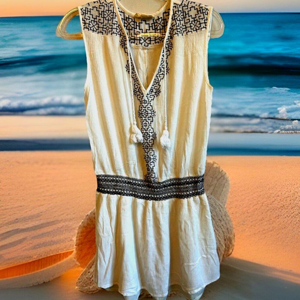 boho embroidered coverup tunic coastal nautical boho cottagecore resort fairy M